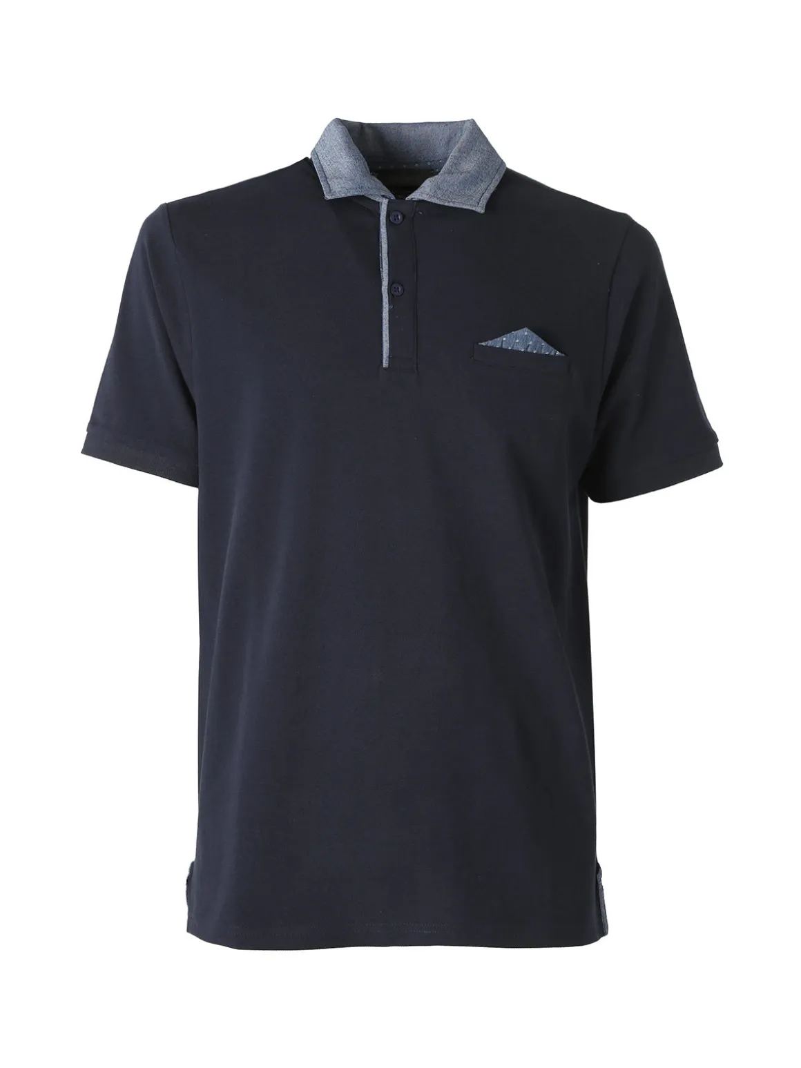 Bad Boys Polo da uomo in cotone a maniche corte con taschino e dettagli di jeans - blu scuro