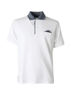 Bad Boys Polo da uomo in cotone a maniche corte con taschino e dettagli di jeans - bianco