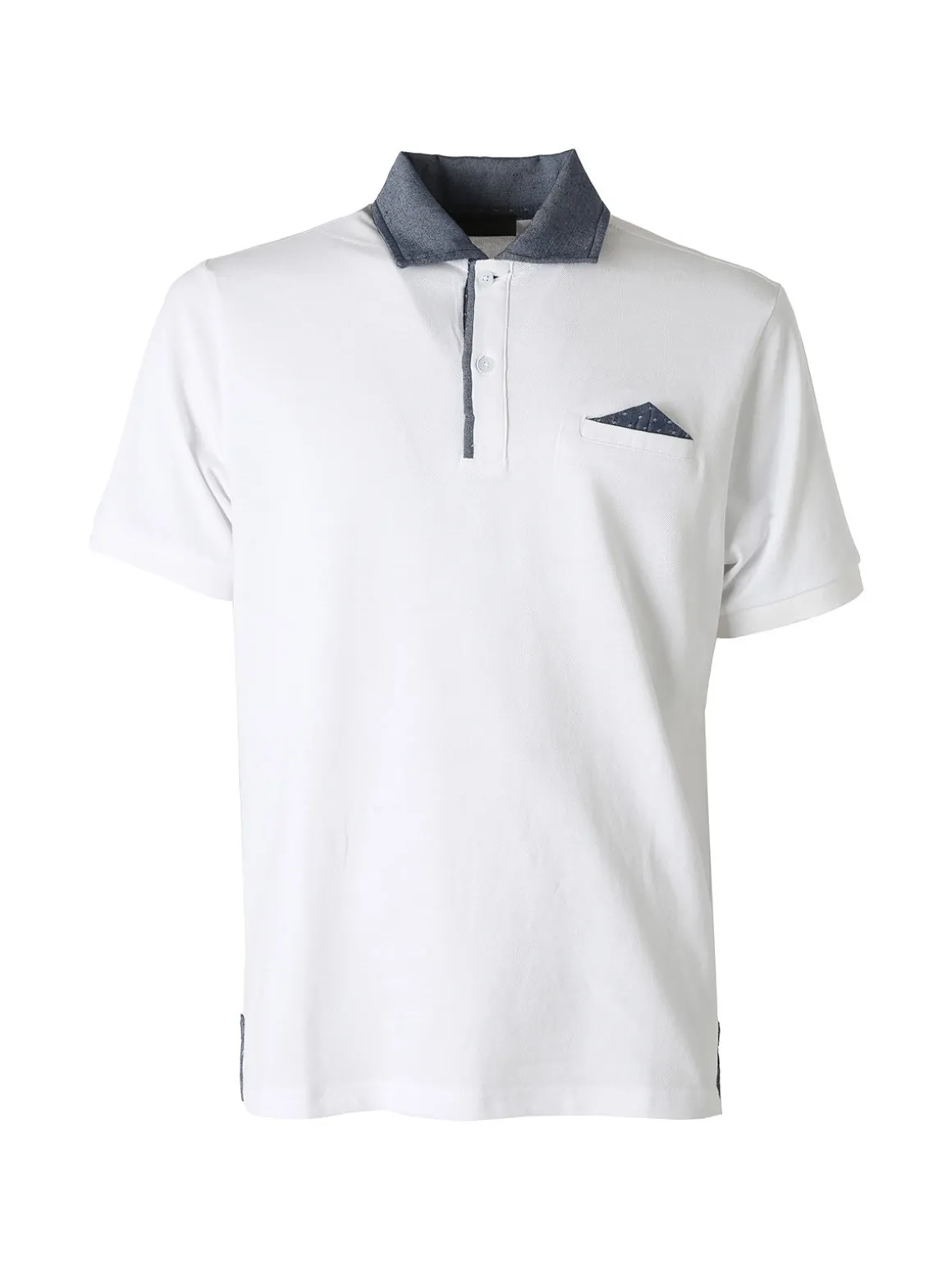 Bad Boys Polo da uomo in cotone a maniche corte con taschino e dettagli di jeans - bianco