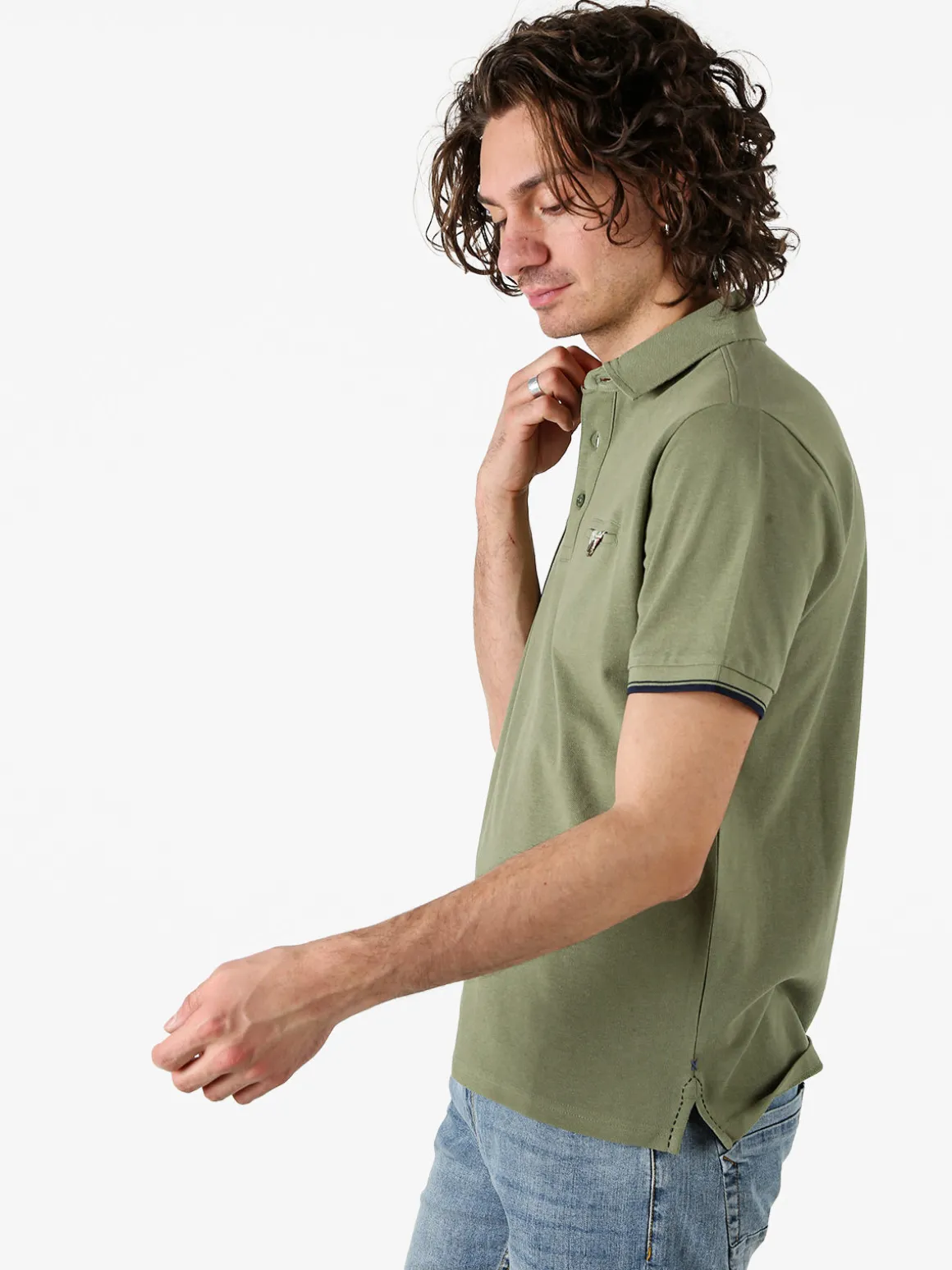 Bad Boys Polo da uomo in cotone a maniche corte con taschino a filetto - militare
