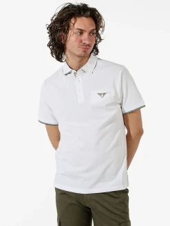 Bad Boys Polo da uomo in cotone a maniche corte con taschino a filetto - bianco