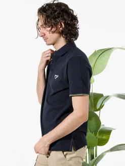 Bad Boys Polo da uomo in cotone a maniche corte con taschino a filetto - blu scuro