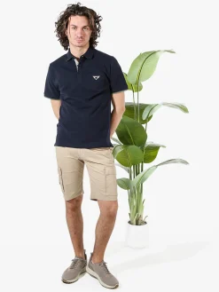Bad Boys Polo da uomo in cotone a maniche corte con taschino a filetto - blu scuro