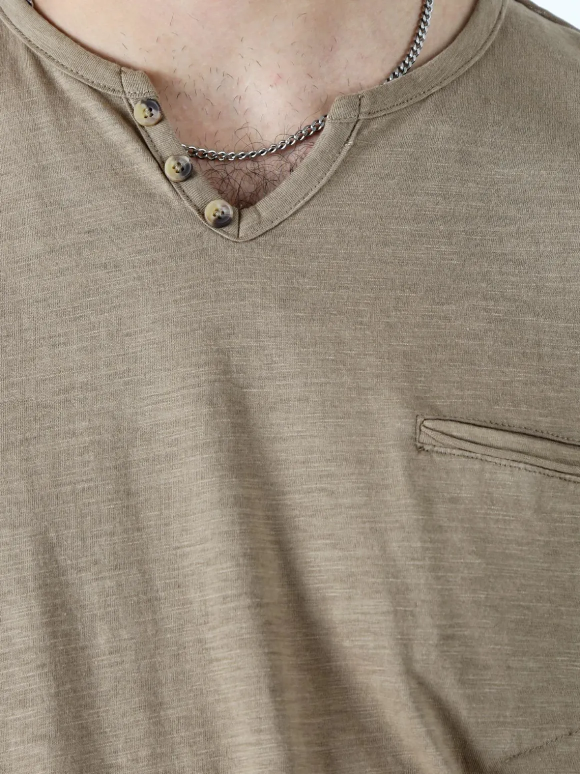 Bad Boys T-shirt da uomo in cotone con scollo V e taschino - taupe