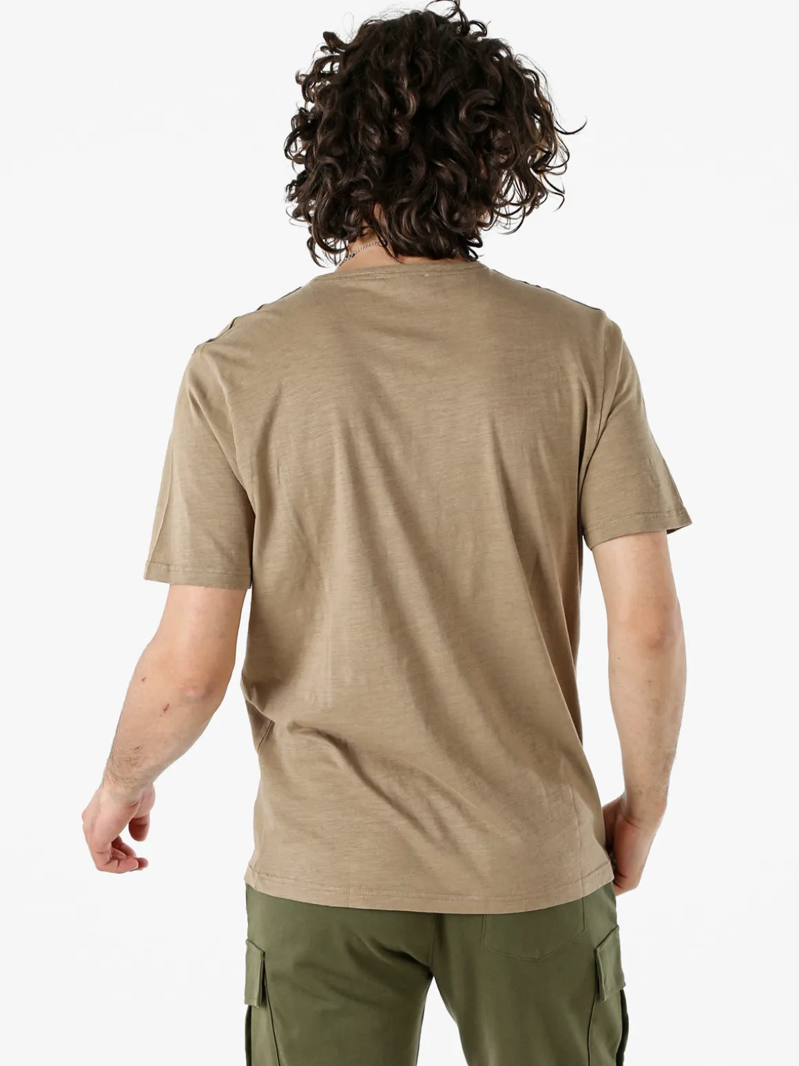 Bad Boys T-shirt da uomo in cotone con scollo V e taschino - taupe