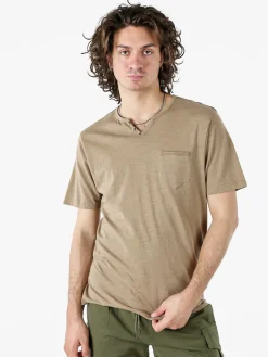 Bad Boys T-shirt da uomo in cotone con scollo V e taschino - taupe