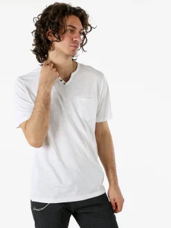 Bad Boys T-shirt da uomo in cotone con scollo V e taschino - bianco