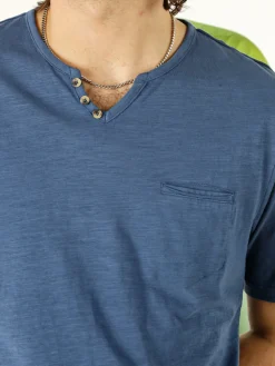 Bad Boys T-shirt da uomo in cotone con scollo V e taschino - blu