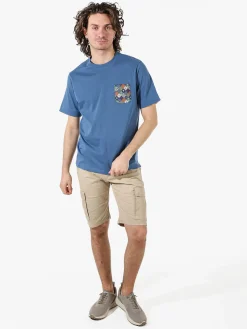 Bad Boys T-shirt girocollo da uomo in cotone con taschino decorato - blu