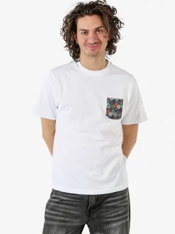 Bad Boys T-shirt girocollo da uomo in cotone con taschino decorato - bianco