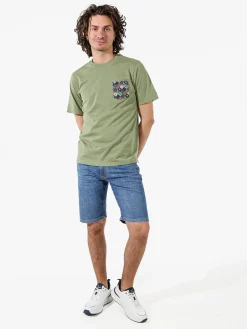 Bad Boys T-shirt girocollo da uomo in cotone con taschino decorato - militare