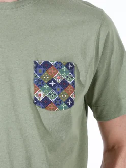 Bad Boys T-shirt girocollo da uomo in cotone con taschino decorato - militare