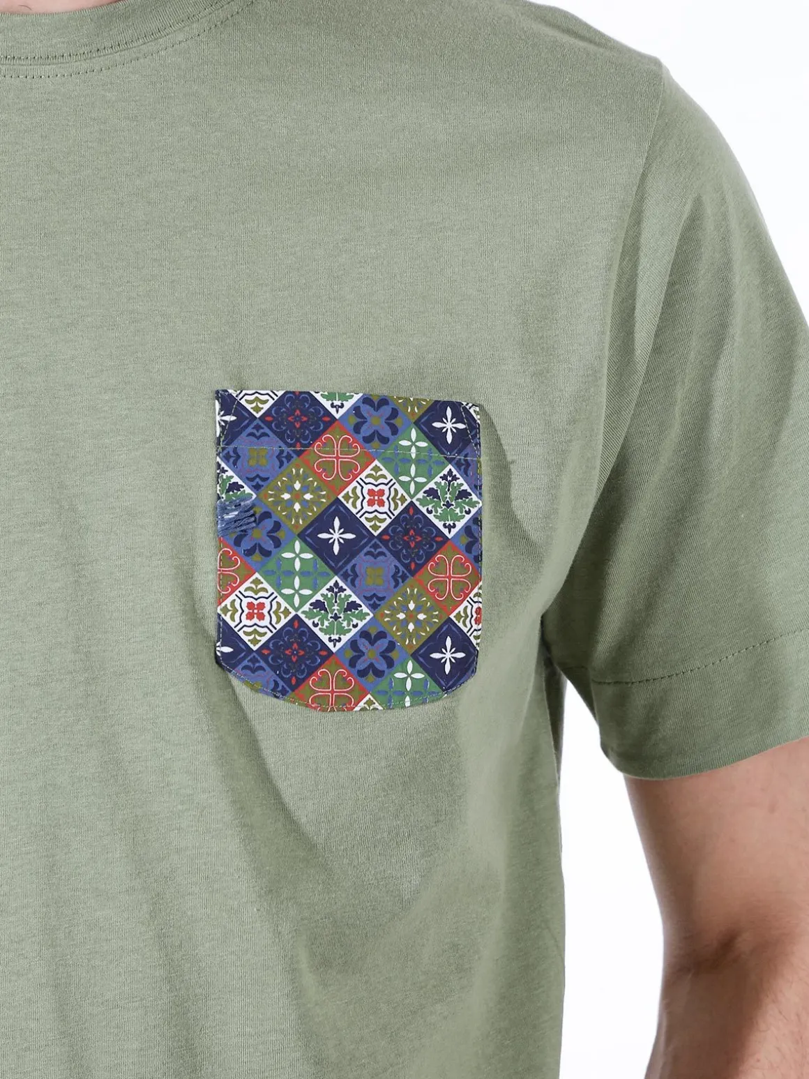 Bad Boys T-shirt girocollo da uomo in cotone con taschino decorato - militare