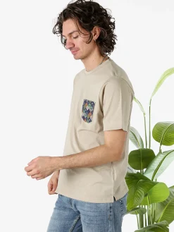 Bad Boys T-shirt girocollo da uomo in cotone con taschino decorato - sabbia