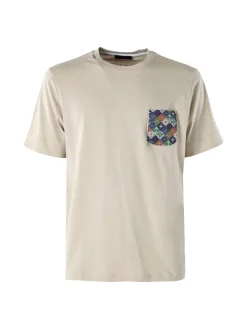Bad Boys T-shirt girocollo da uomo in cotone con taschino decorato - sabbia