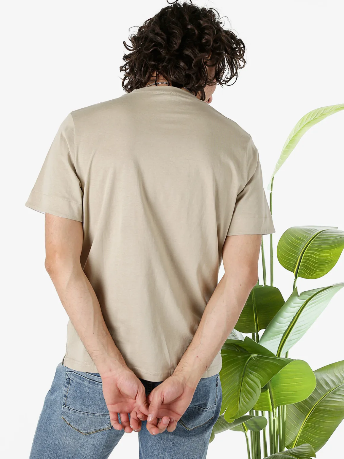 Bad Boys T-shirt girocollo da uomo in cotone con taschino decorato - sabbia