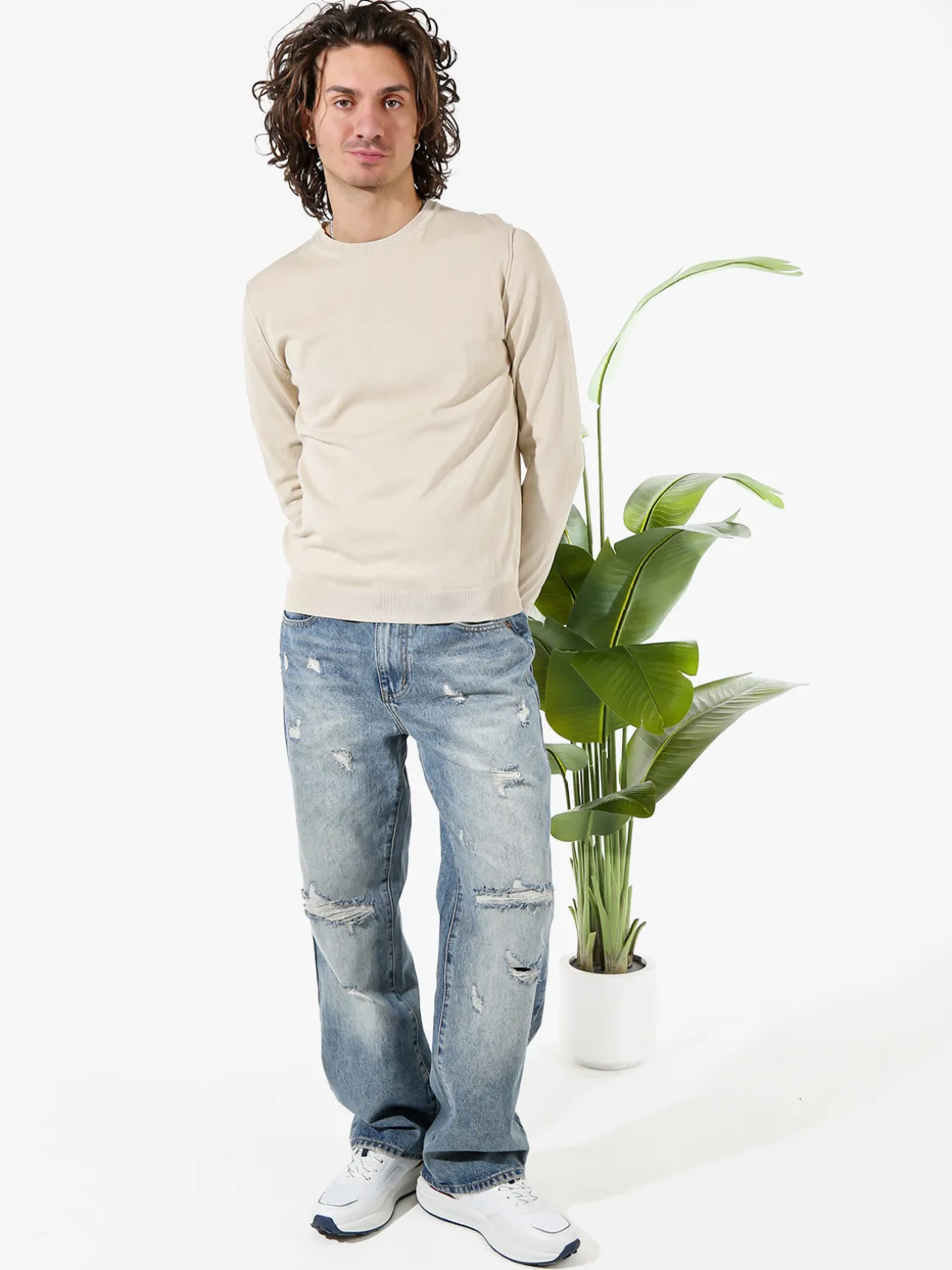 Baker'S Pullover girocollo da uomo in cotone - beige