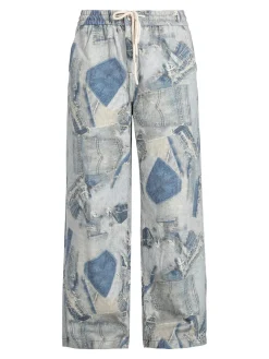Baseventi Jeans donna a gamba larga con coulisse