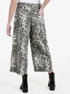 Baseventi Pantaloni donna animalier a gamba larga
