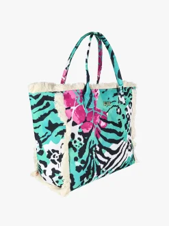 Basile Borsa da mare in tessuto con frange