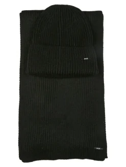 Basile Set regalo uomo con cappello e sciarpa in maglia - nero