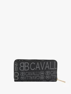 B.Cavalli Portafoglio rettangolare da donna con stampe - nero