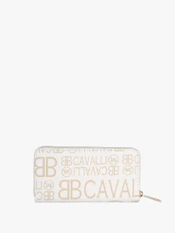 B.Cavalli Portafoglio rettangolare da donna con stampe - panna