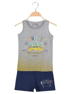 Be Board Canotta girocollo con disegni + shorts blu completo 2 pezzi in cotone