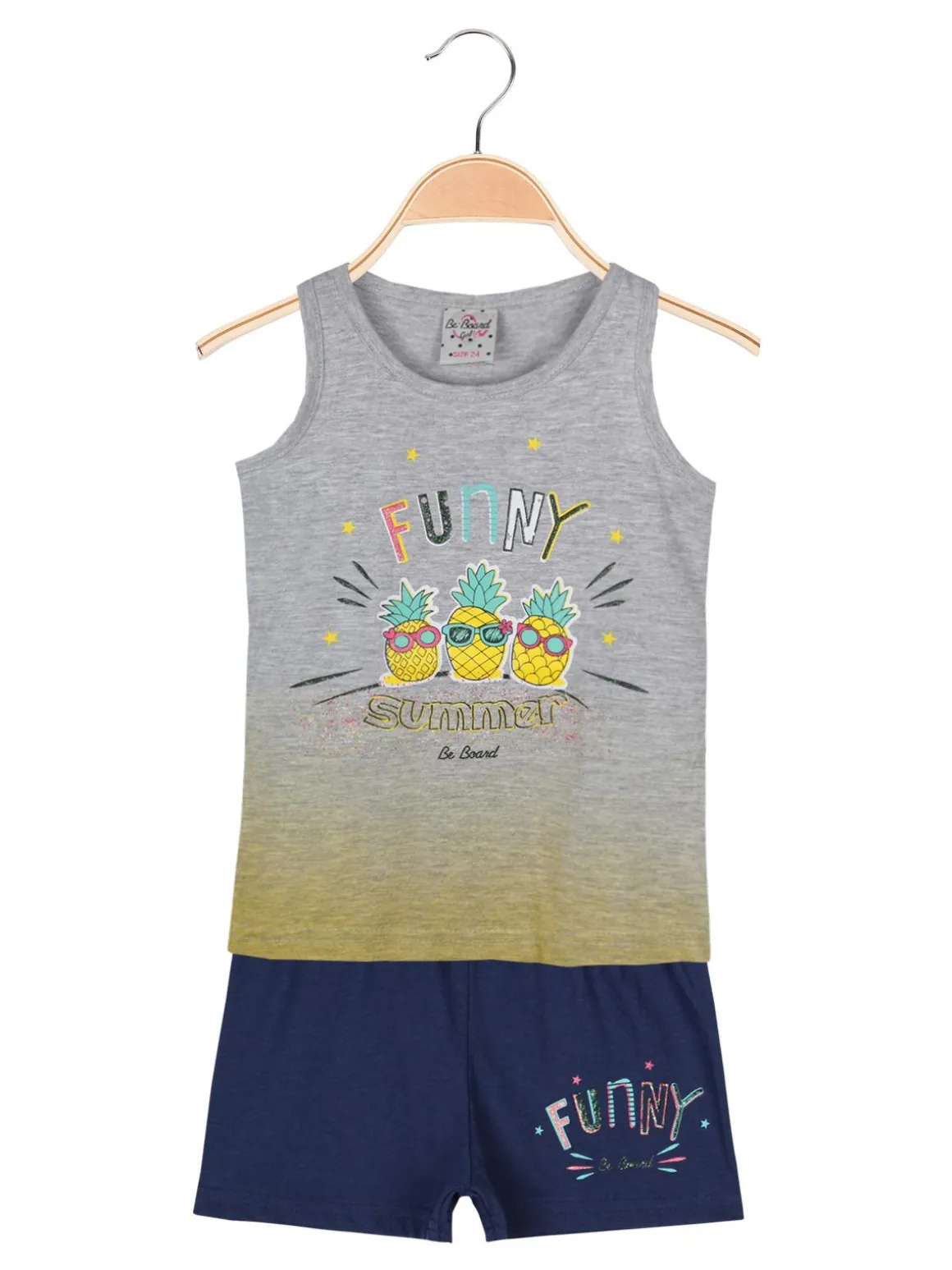 Be Board Canotta girocollo con disegni + shorts blu completo 2 pezzi in cotone