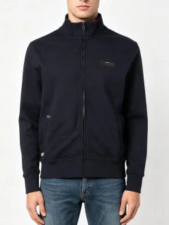 Be Board Felpa da uomo a collo alto con zip in cotone e interano felpato - blu scuro