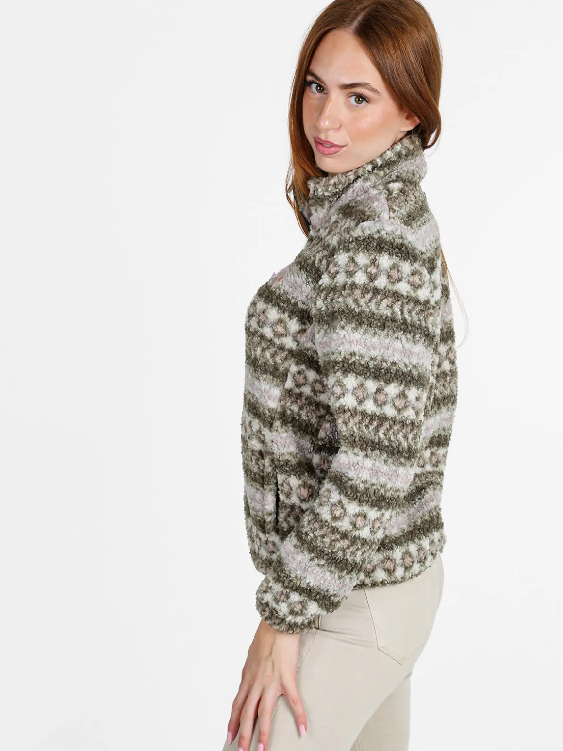 Be Board Felpa donna invernale teddy con zip - verde