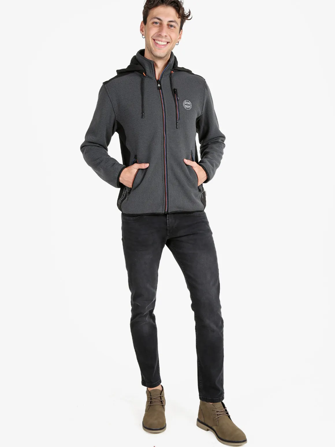 Be Board Felpa invernale da uomo con cappuccio e zip - grigio scuro