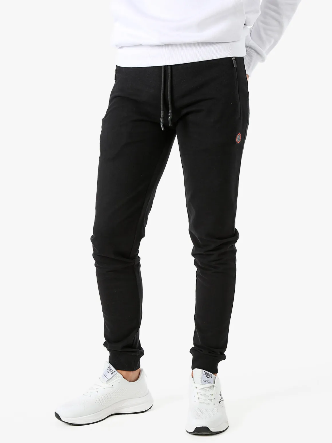Be Board Pantaloni sportivi da uomo in cotone con coulisse e polsini - nero