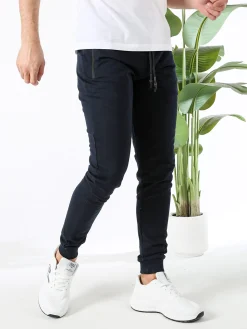 Be Board Pantaloni sportivi da uomo in cotone con coulisse e polsini - blu scuro