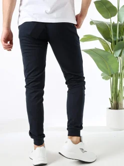 Be Board Pantaloni sportivi da uomo in cotone con coulisse e polsini - blu scuro