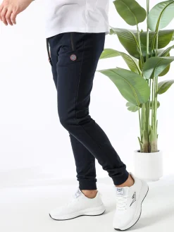 Be Board Pantaloni sportivi da uomo in cotone con coulisse e polsini - blu scuro