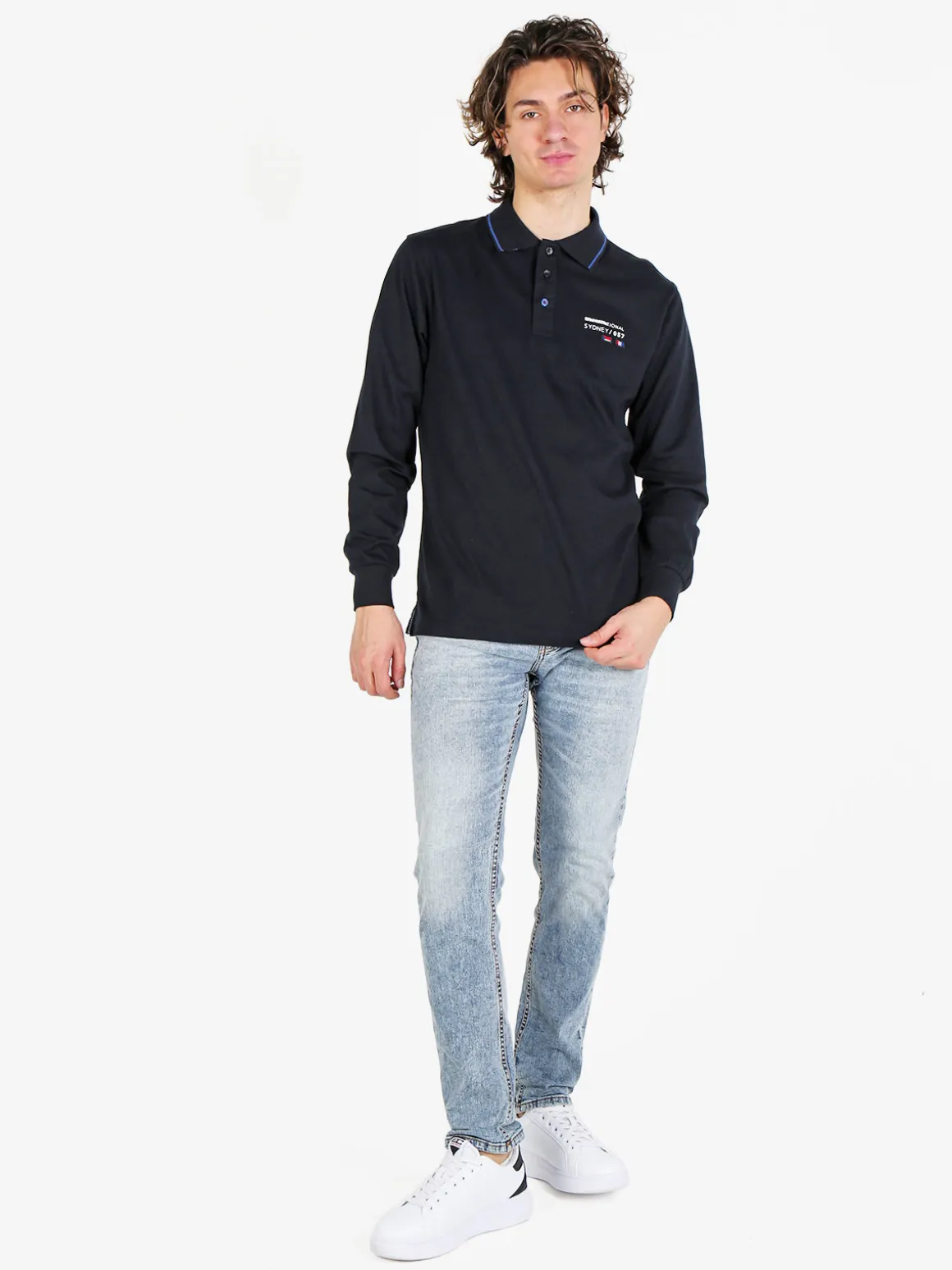 Be Board Polo da uomo a maniche lunghe in cotone