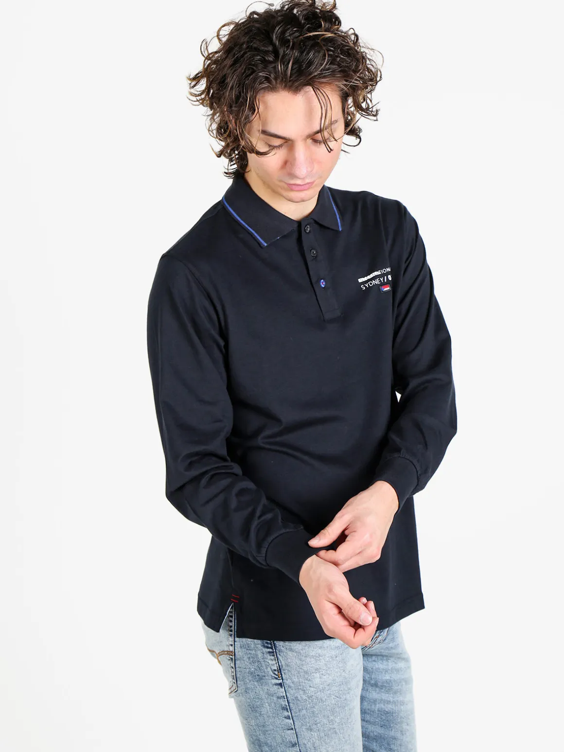 Be Board Polo da uomo a maniche lunghe in cotone
