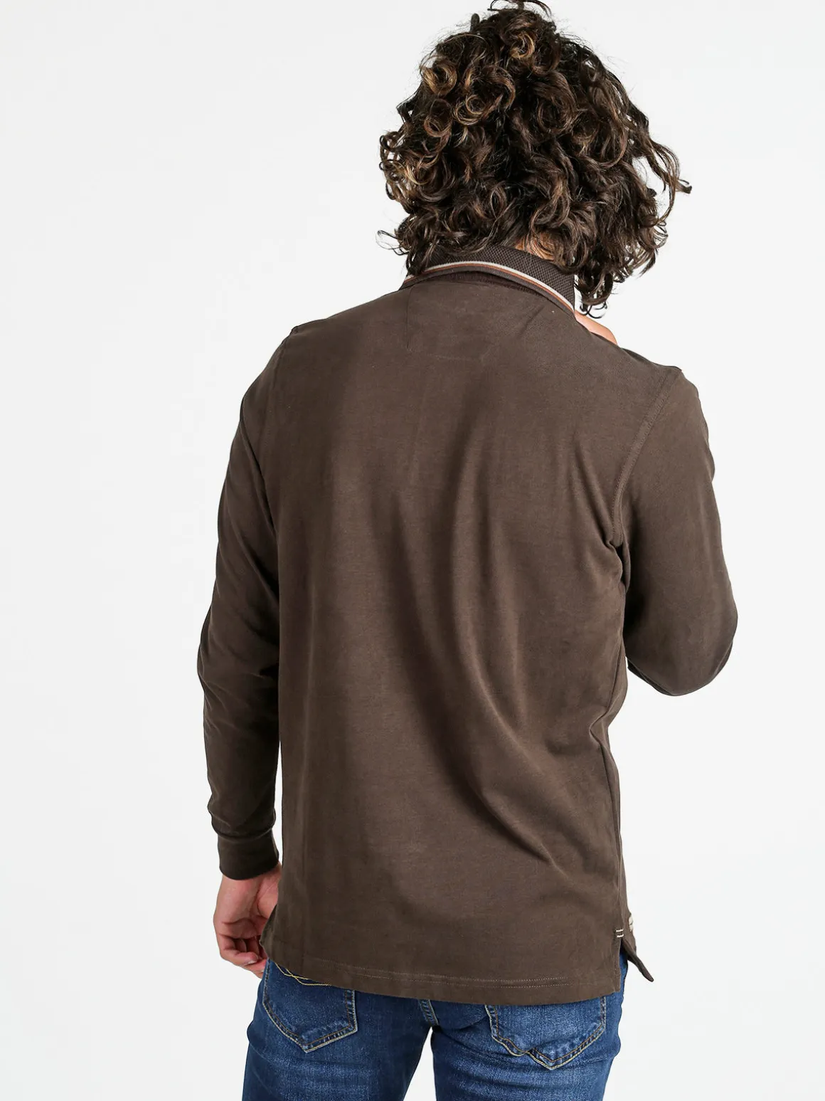 Be Board Polo da uomo a maniche lunghe in cotone - moro