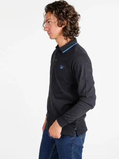 Be Board Polo da uomo a maniche lunghe in cotone - blu scuro