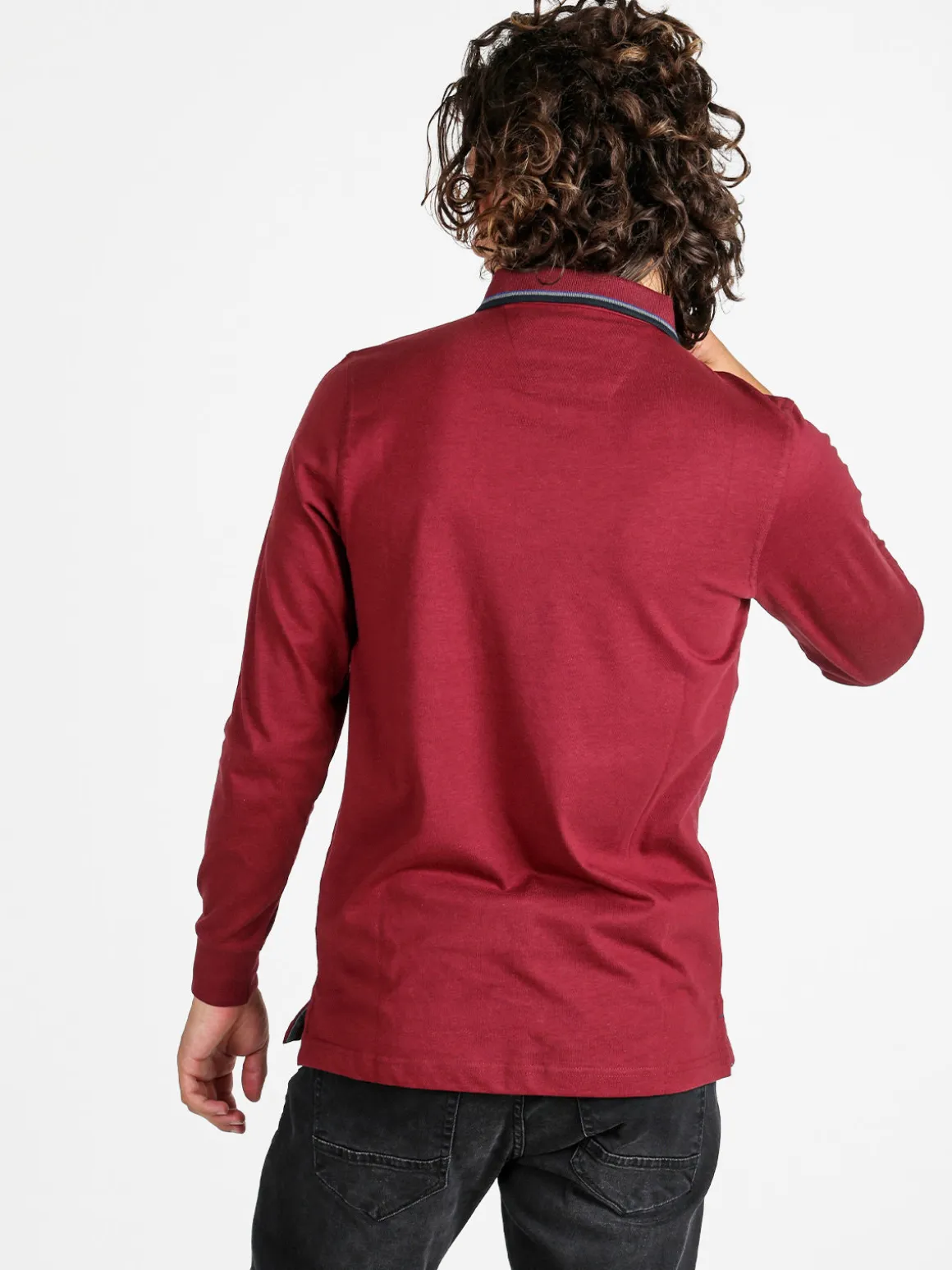 Be Board Polo da uomo a maniche lunghe con taschino - bordeaux