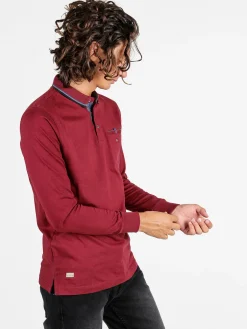 Be Board Polo da uomo a maniche lunghe con taschino - bordeaux