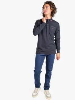 Be Board Polo da uomo a maniche lunghe con taschino - blu scuro