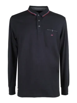 Be Board Polo da uomo a maniche lunghe con taschino - blu scuro