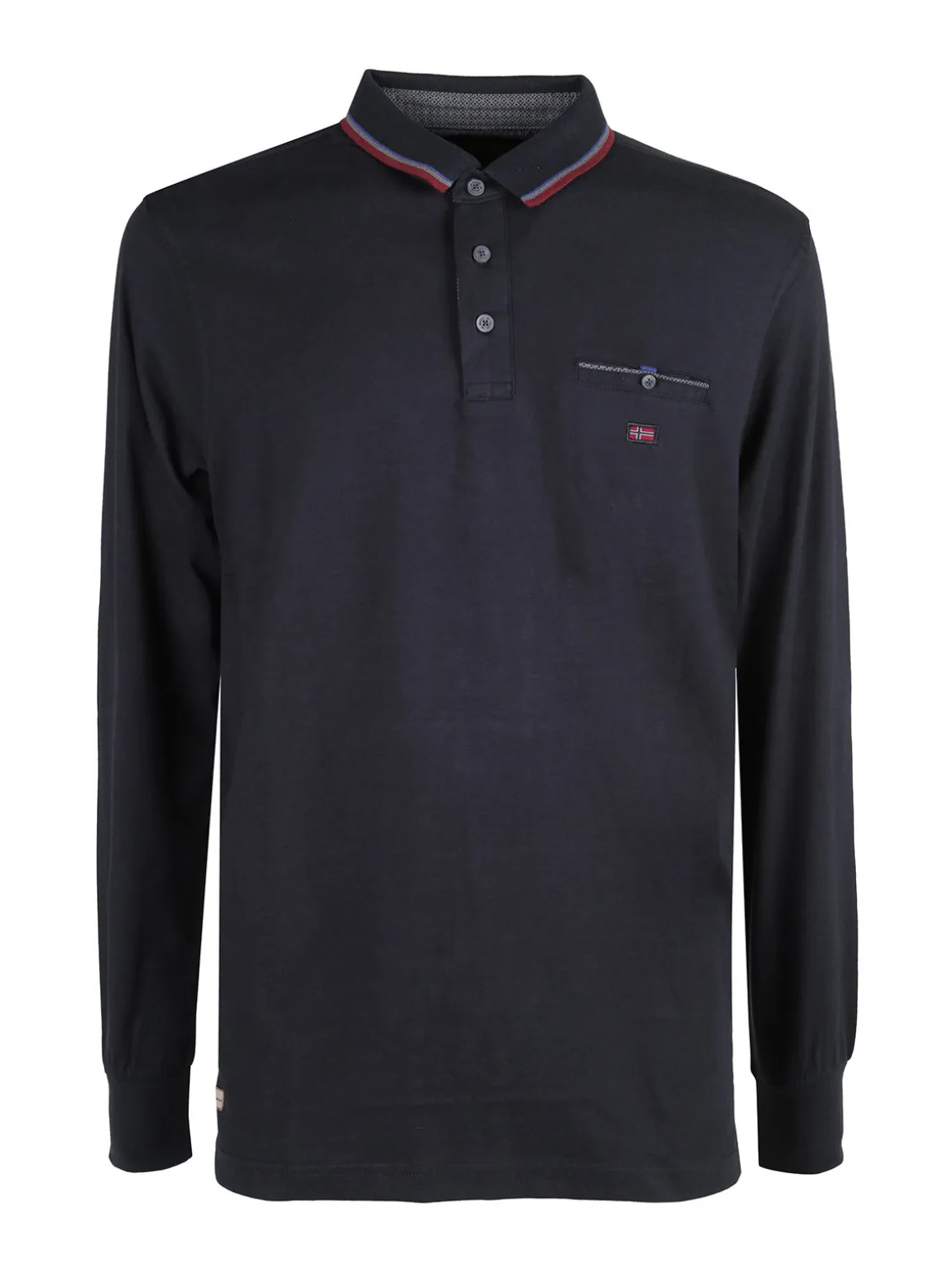 Be Board Polo da uomo a maniche lunghe con taschino - blu scuro