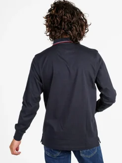Be Board Polo da uomo a maniche lunghe con taschino - blu scuro