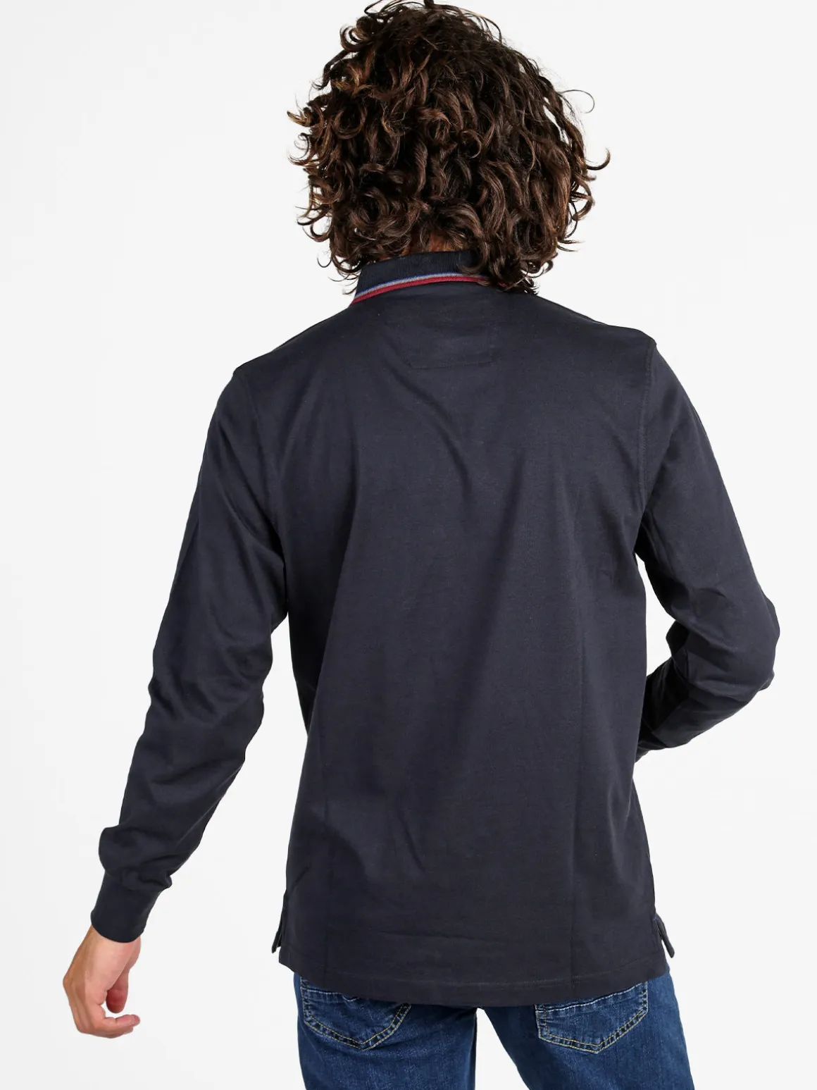 Be Board Polo da uomo a maniche lunghe con taschino - blu scuro