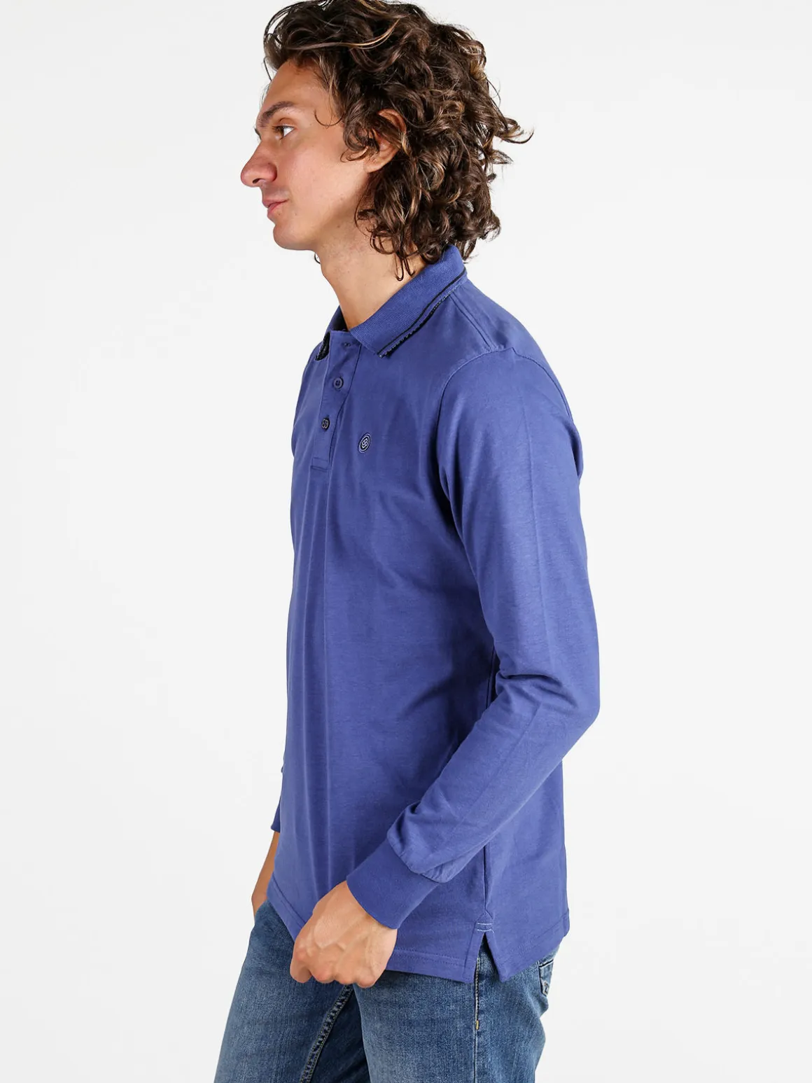 Be Board Polo uomo a maniche lunghe in cotone - blu