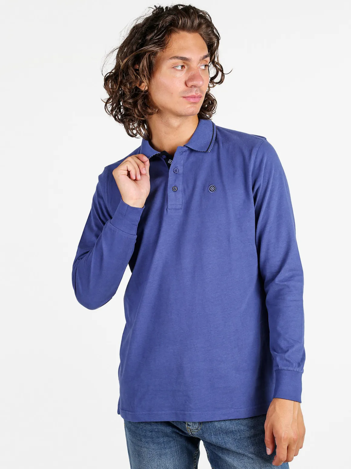 Be Board Polo uomo a maniche lunghe in cotone - blu