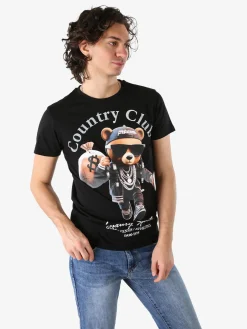 Belman T-shirt da uomo in cotone con stampa orsacchiotto - nero